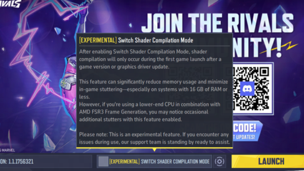 マーベルライバルズ:実験的機能「Switch Shader Compilation Mode」が実装。メモリ使用量を削減しラグ軽減へ