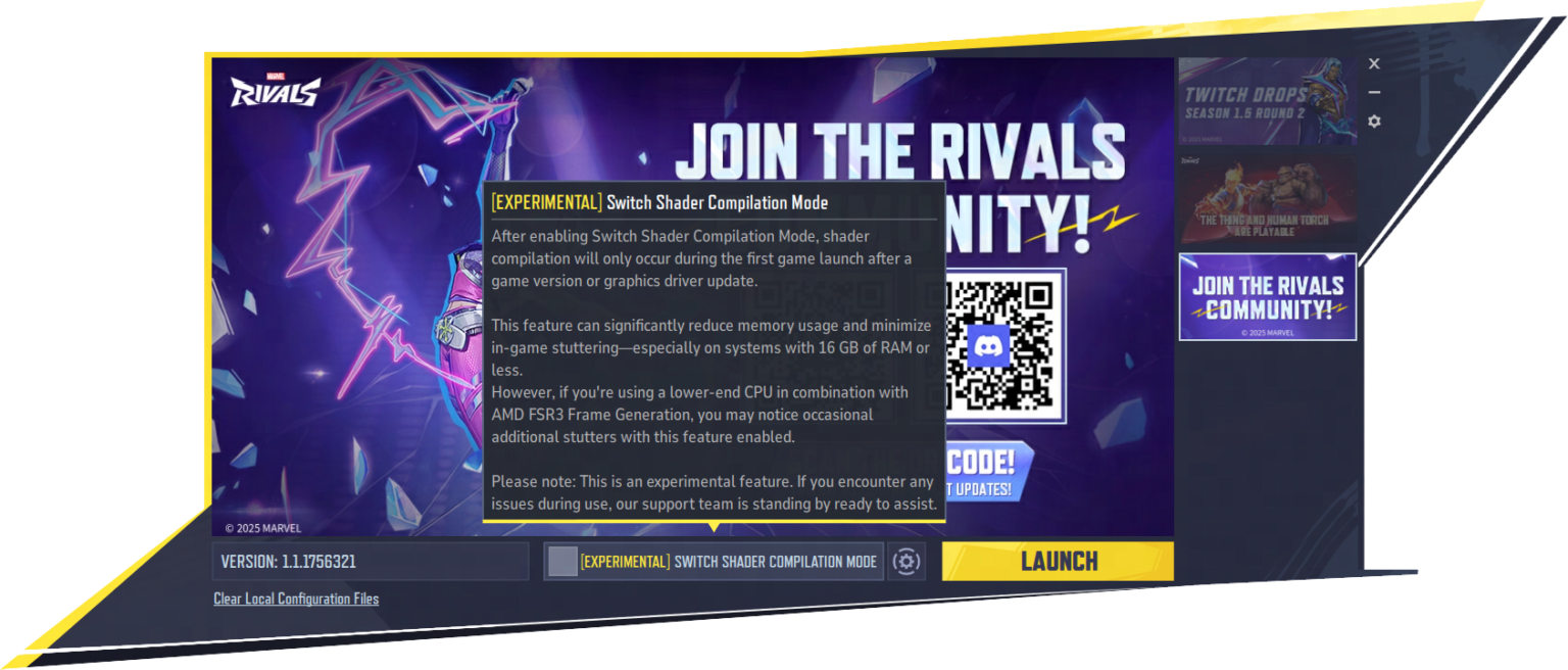Comp Pic マーベルライバルズ:実験的機能「Switch Shader Compilation Mode」が実装。メモリ使用量を削減しラグ軽減へ