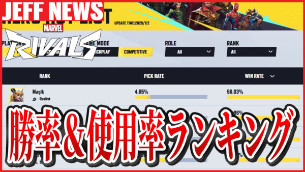 マーベルライバルズ:シーズン2.5のヒーロー別勝率&使用率ランキング